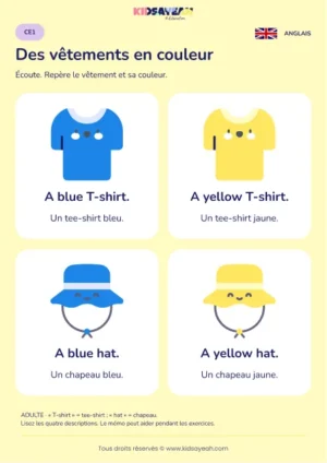 Apprendre vêtement et couleur en anglais au CE1 — leçon illustrée