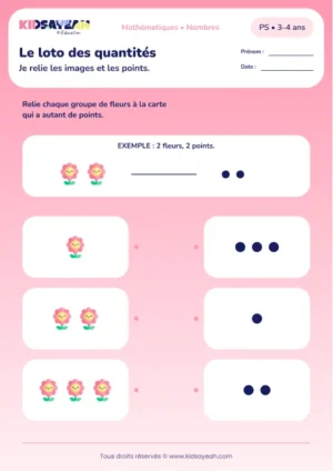 Le loto des quantités – associer une collection à une carte à points en PS