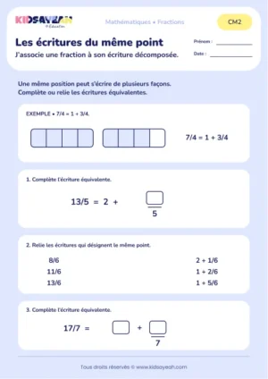 Associer des fractions en sixièmes à leur décomposition au CM2 : aperçu de la fiche Les écritures du même point