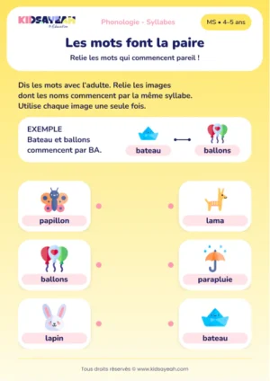 Associer les mots commençant par PA, BA et LA en MS — aperçu de la fiche à imprimer