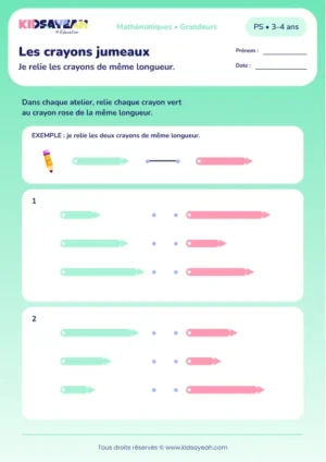Les crayons jumeaux – associer des objets de même longueur en PS