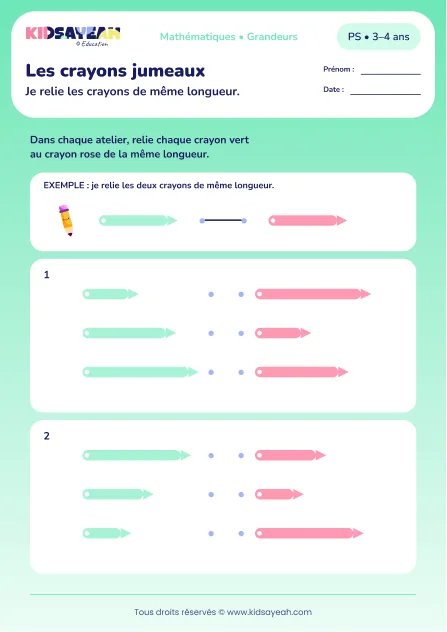 Les crayons jumeaux – associer des objets de même longueur en PS