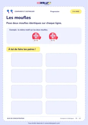 Associer des moufles identiques sur un plateau - jeu de paires 3–4 ans