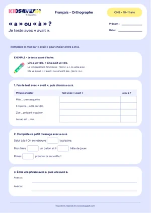 exercice a ou à CM2 à imprimer - fiche élève