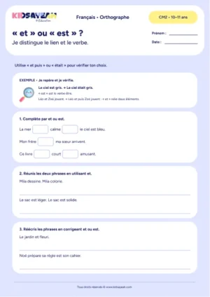exercice et ou est CM2 à imprimer - fiche élève