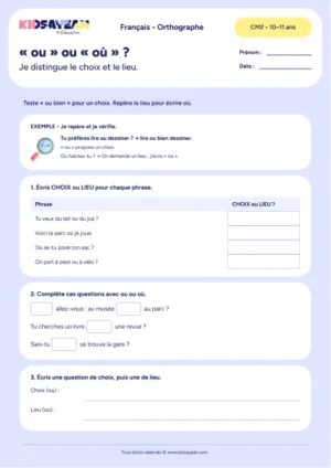 exercice ou où CM2 à imprimer - fiche élève