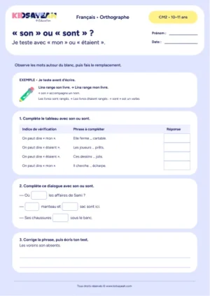 exercice son ou sont CM2 à imprimer - fiche élève