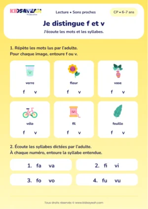 choisir f ou v dans les mots et les syllabes au CP — fiche CP à imprimer