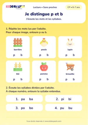 choisir p ou b dans les mots de la ferme au CP — fiche CP à imprimer