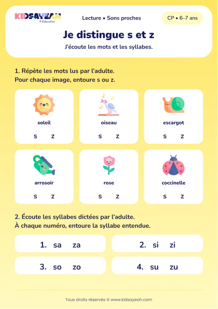 choisir s ou z dans les mots du printemps au CP — fiche CP à imprimer