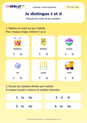 choisir t ou d dans les jouets et les syllabes au CP — fiche CP à imprimer