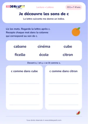 classer cabane et cinéma selon le son de c au CE1 — aperçu de la fiche CE1 à imprimer