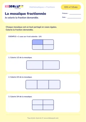 colorier 1/2 2/3 et 3/4 au CE1 - fiche élève