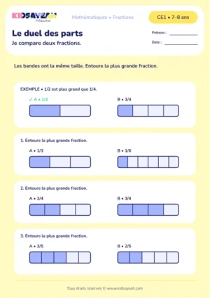 comparer deux fractions avec des bandes au CE1 - fiche élève
