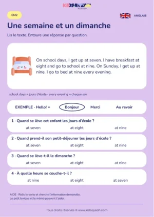 Comparer journée d’école et dimanche en anglais au CM2 — fiche enfant