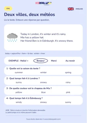 Comparer les météos de Londres et Édimbourg au CM1 — fiche enfant