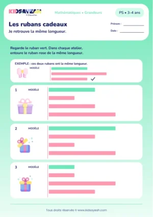 Les rubans cadeaux – comparer des longueurs en PS
