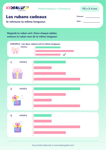 Les rubans cadeaux – comparer des longueurs en PS