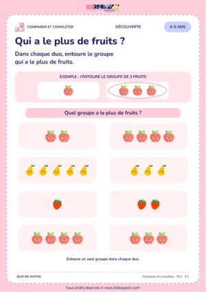 Qui a le plus de fruits ? – comparer des quantités 4–5 ans à imprimer