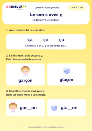 compléter garçon et glaçon avec ç au CP — fiche CP à imprimer