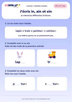 Compléter lapin, train, peinture et ceinture au CP — aperçu de la fiche à imprimer