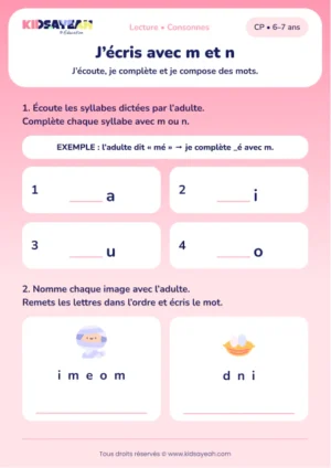 compléter avec m ou n et écrire momie et nid au CP — fiche CP à imprimer