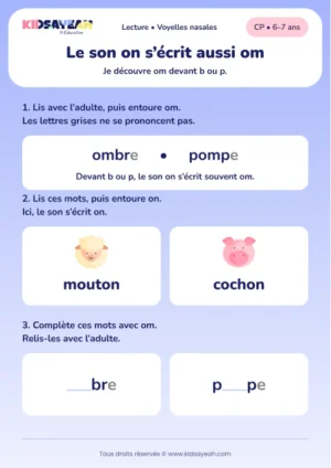 Compléter ombre et pompe avec om devant b ou p au CP — aperçu de la fiche à imprimer