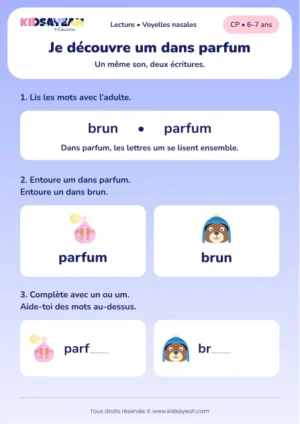 Compléter parfum et brun avec um ou un au CP — aperçu de la fiche à imprimer