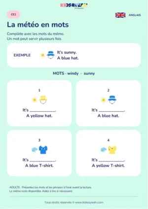 Compléter sunny et windy dans une description au CE2 — fiche enfant