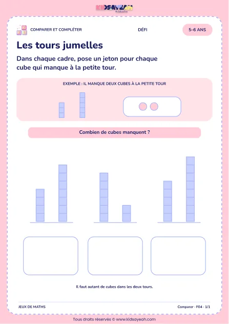Les tours jumelles – compléter une tour pour avoir autant de cubes