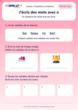 Composer bateau et robot avec ba, teau, ro et bot au CP — aperçu de la fiche à imprimer