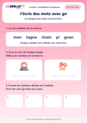 Composer montagne et champignon avec des syllabes au CP — aperçu de la fiche à imprimer