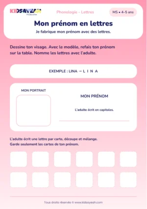 Composer son prénom avec des lettres mobiles en MS — aperçu de la fiche à imprimer