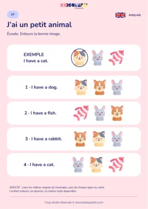 Comprendre I have et reconnaître un animal au CP — fiche enfant
