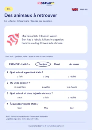 Comprendre les animaux et leurs lieux de vie au CM1 — fiche enfant