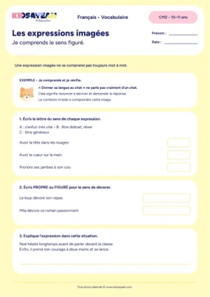 expressions imagées CM2 exercice à imprimer - fiche élève
