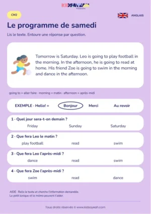 Comprendre les projets de Leo et Zoe pour samedi au CM2 — fiche enfant