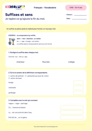 suffixes CM2 exercice à imprimer - fiche élève