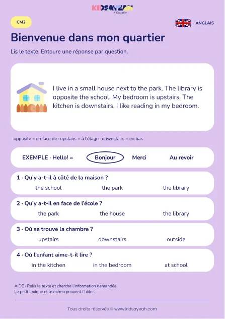 Comprendre un quartier et les étages d’une maison au CM2 — fiche enfant