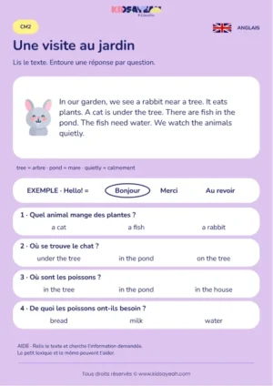Comprendre une visite au jardin en anglais au CM2 — fiche enfant