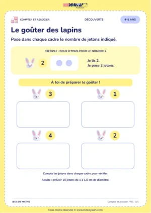 Le goûter des lapins – compter avec des jetons 4–5 ans à imprimer