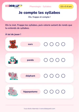compter les syllabes en GS — Compter les syllabes en GS : les animaux