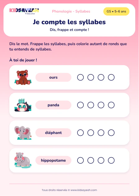 compter les syllabes en GS — Compter les syllabes en GS : les animaux