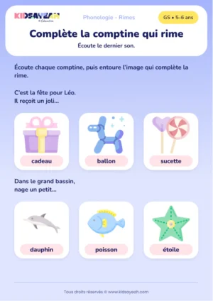 comptines à trous sur les rimes en GS — Comptines à trous sur les rimes en GS : Léo et le dauphin