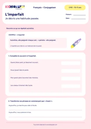 conjuguer à l’imparfait au CM2 - fiche élève