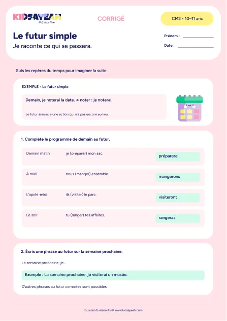 Corrigé - conjuguer au futur simple au CM2