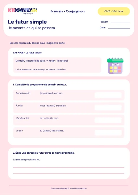conjuguer au futur simple au CM2 - fiche élève