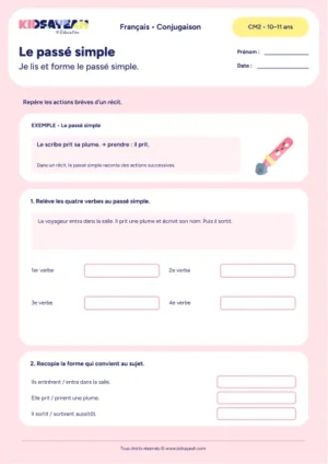 conjuguer au passé simple au CM2 - fiche élève