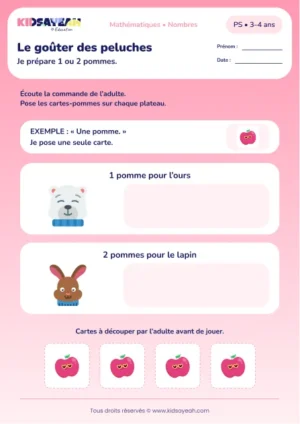Le goûter des peluches – constituer une collection de 1 ou 2 objets en PS