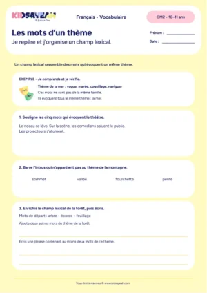 champ lexical CM2 exercice à imprimer - fiche élève